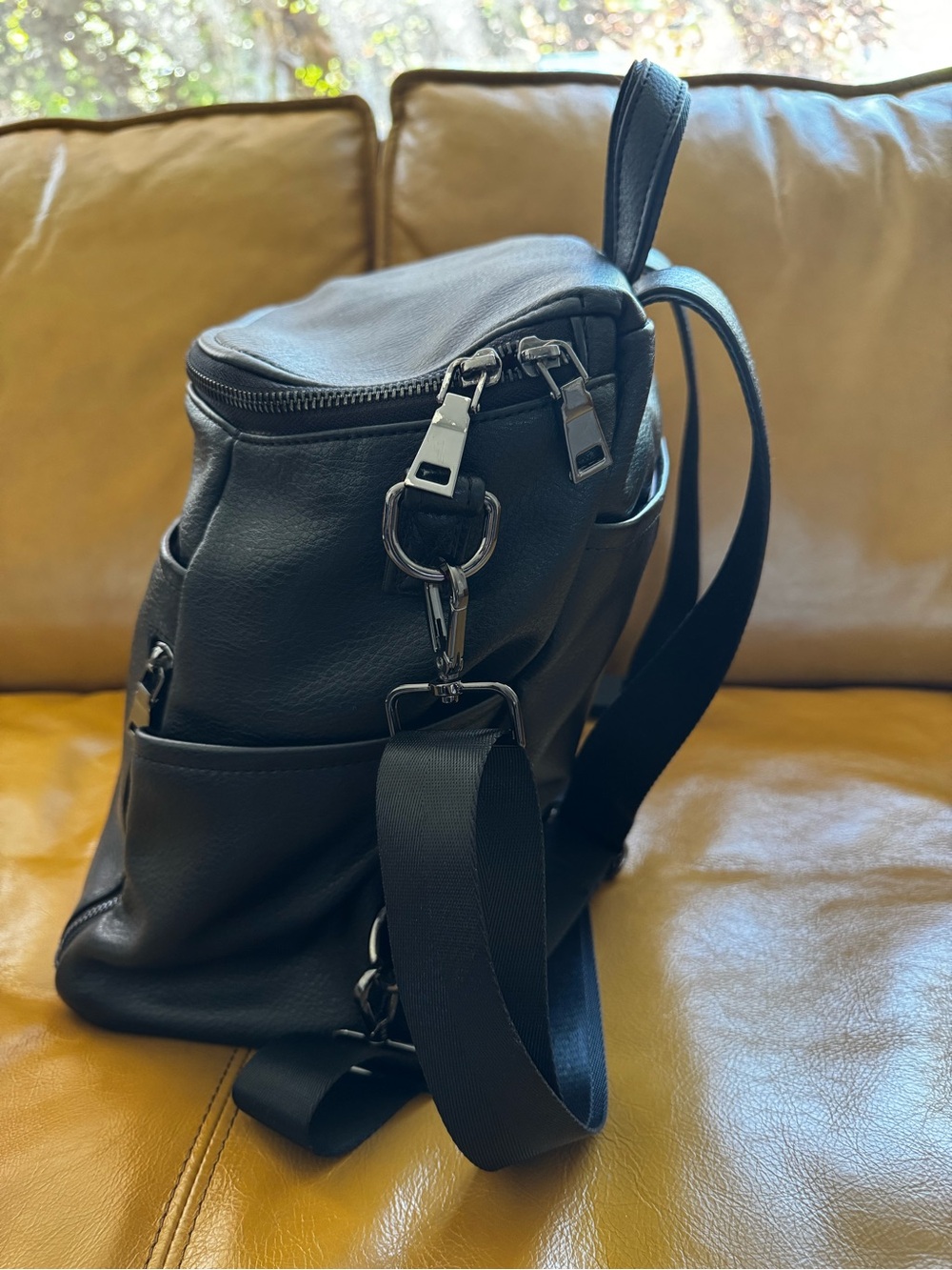 Black Azaria Le Mere Leather Baby Bag Backpack with Matching Pouch - Picture 5 of 11